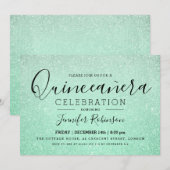 Elegante Quinceanera Party Mint Glitter Look Paint Kaart (Voorkant / Achterkant)