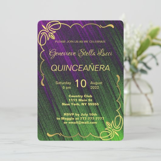 Elegante Quinceañera Party uitnodiging (Staand voorkant)