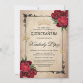 Elegante Quinceanera Red Rose Gold Folie Uitnodigi Kaart (Voorkant)