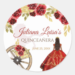 Elegante Quinceañera Rode Gouden Charra Kroonpaard Ronde Sticker