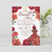 Elegante Quinceanera - Rode Roos Goud Kaart (Staand voorkant)