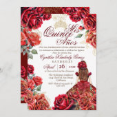 Elegante Quinceanera - Rode Roos Goud Kaart (Voorkant / Achterkant)