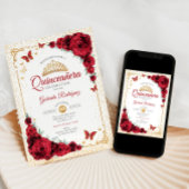 Elegante Quinceanera Rode Rozen Goud Wit Kaart