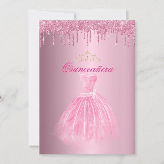 Elegante Quinceañera Roze en Gouden Glitter Drips Kaart (Achterkant)