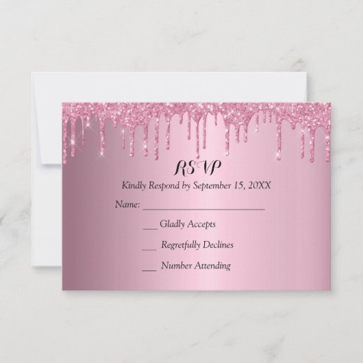 Elegante Quinceañera Roze en Gouden Glitter Drips RSVP Kaartje (Voorkant)