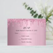 Elegante Quinceañera Roze en Gouden Glitter Drips RSVP Kaartje (Staand voorkant)