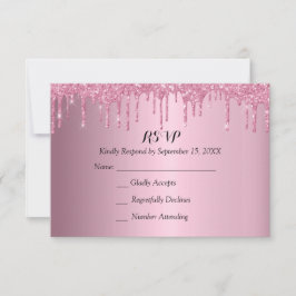 Elegante Quinceañera Roze en Gouden Glitter Drips RSVP Kaartje