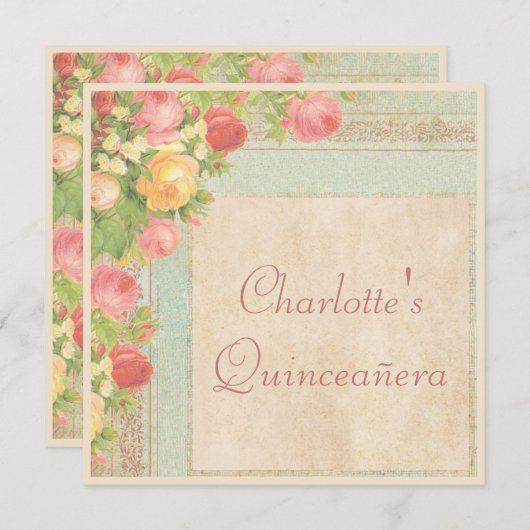 Elegante Quinceañera  Rozen Kaart (Voorkant / Achterkant)