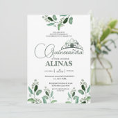 Elegante Quinceañera Sage Green Crown Kaart (Staand voorkant)