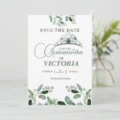 Elegante Quinceañera Sage Green Crown Save The Date (Staand voorkant)
