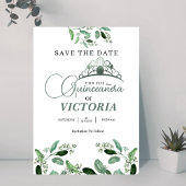 Elegante Quinceañera Sage Green Crown Save The Date
