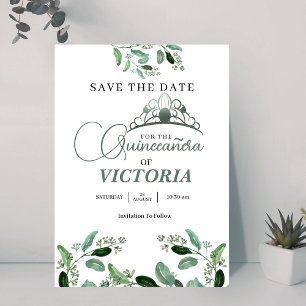 Elegante  Quinceañera Sage Green Crown Save The Date