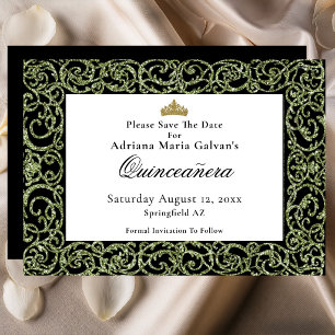 Elegante Quinceanera Sage-Scrollwork Uitnodiging