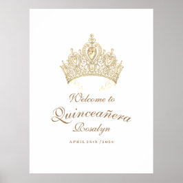Elegante Quinceañera Script Gold Crown Welkom Poster