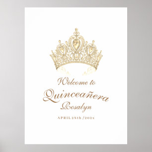 Elegante Quinceañera Script Gold Crown Welkom Poster