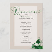 Elegante Quinceanera Smaragd Groene Rozen Programmakaart (Voorkant)