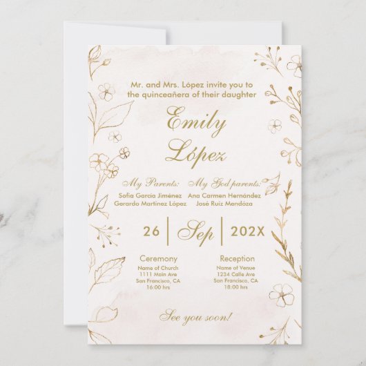 Elegante quinceañera uitnodiging (Voorkant)