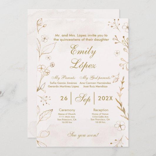 Elegante quinceañera uitnodiging (Voorkant / Achterkant)