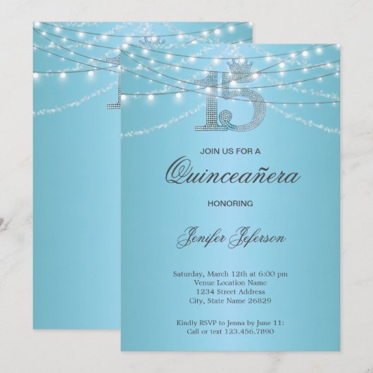 Elegante Quinceanera Uitnodiging (Voorkant / Achterkant)