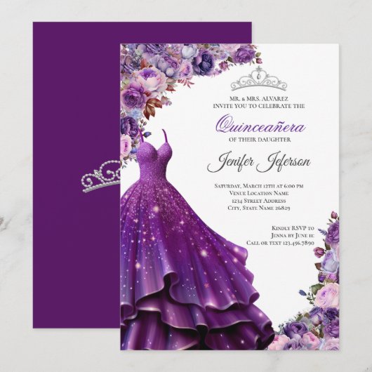 Elegante Quinceanera Uitnodiging (Voorkant / Achterkant)