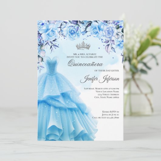 Elegante Quinceanera Uitnodiging (Staand voorkant)