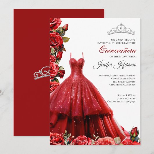 Elegante Quinceanera Uitnodiging (Voorkant / Achterkant)