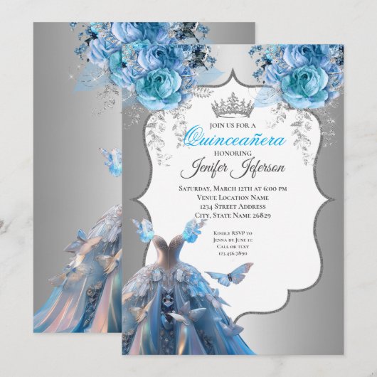 Elegante Quinceanera Uitnodiging (Voorkant / Achterkant)