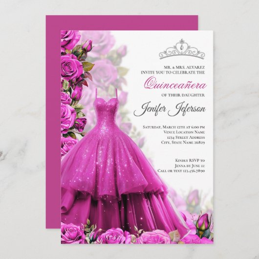 Elegante Quinceanera Uitnodiging (Voorkant / Achterkant)