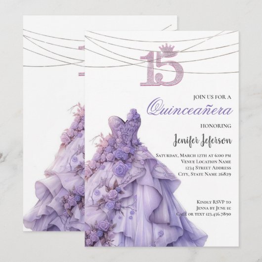Elegante Quinceanera Uitnodiging (Voorkant / Achterkant)