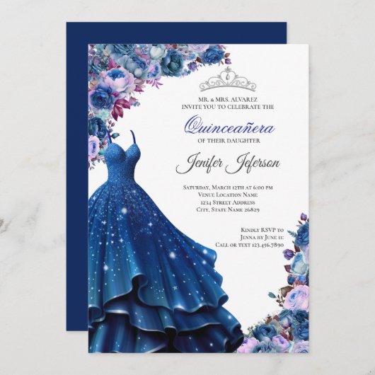 Elegante Quinceanera Uitnodiging (Voorkant / Achterkant)