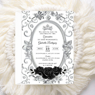 Elegante Quinceañera uitnodiging Bloem zwart Z2