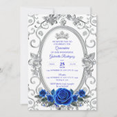 Elegante Quinceañera Uitnodiging Bloemen Blauw Z3 (Voorkant)