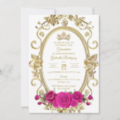 Elegante Quinceañera Uitnodiging Bloemen Goud Roze (Voorkant)