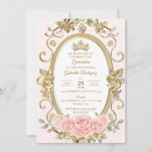 Elegante Quinceañera Uitnodiging Bloemen Roze (Voorkant)