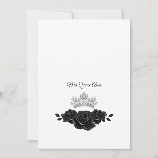 Elegante Quinceañera Uitnodiging Bloemig Zwart Z2 (Achterkant)
