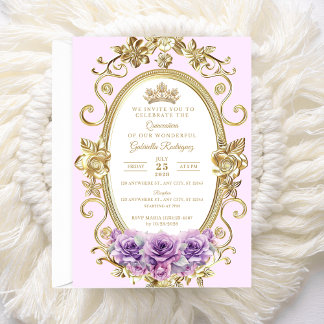 Elegante Quinceañera Uitnodiging Bloemrijk lila Z6