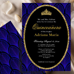 Elegante Quinceanera-uitnodiging Goud Blauw Art De Kaart