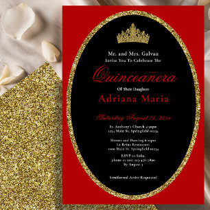 Elegante Quinceanera-uitnodiging Goud Rood Glitter Kaart