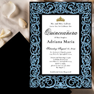 Elegante Quinceanera-uitnodiging Hemelblauwe Krulw Kaart