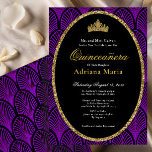 Elegante Quinceanera-uitnodiging Paarse Art Deco Kaart