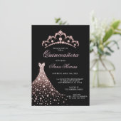 Elegante Quinceañera Zwart Roze Tiara Jurk Kaart (Staand voorkant)