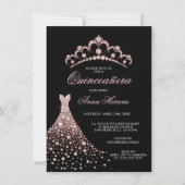 Elegante Quinceañera Zwart Roze Tiara Jurk Kaart (Voorkant)