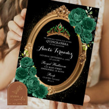 Elegante Quinceanera Zwarte Smaragdgroene Uitnodig