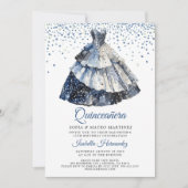 Elegante Quineanera Blue Glitter Blue Gown Party Kaart (Voorkant)