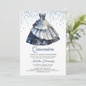 Elegante Quineanera Blue Glitter Blue Gown Party Kaart (Staand voorkant)