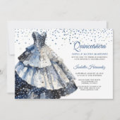 Elegante Quineanera Glitter Blue Gown Party Kaart (Voorkant)