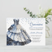 Elegante Quineanera Glitter Blue Gown Party Kaart (Staand voorkant)
