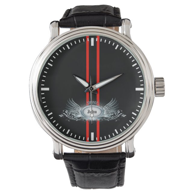 Elegante Racing Stripes Gepersonaliseerd Mannen Wa Horloge (Voorkant)
