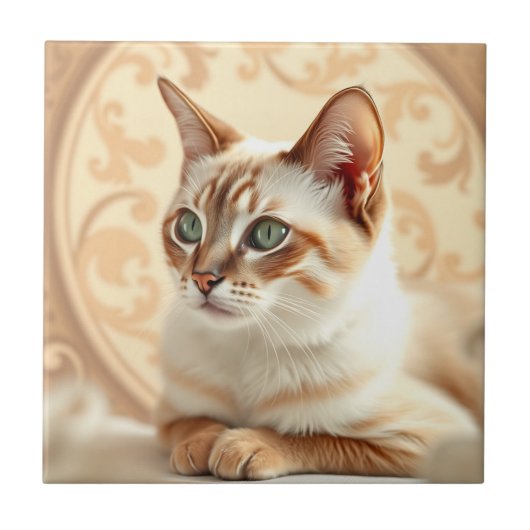 Elegante Ragdoll Cat in Art Nouveau Tegeltje (Voorkant)