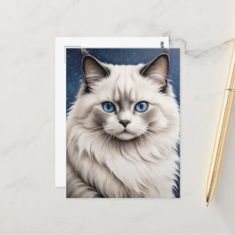 Elegante Ragdoll Cat Portret Kunstwerk Blauwe Ogen Briefkaart